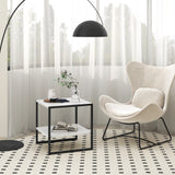 2-Tier Square End Table with Storage Shelf Reversible Design-White