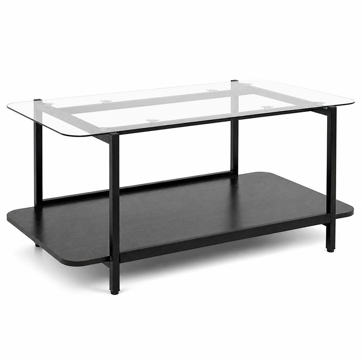 2-Tier Tempered Glass Coffee Table with Storage Shelf-Black