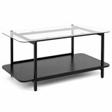 2-Tier Tempered Glass Coffee Table with Storage Shelf-Black