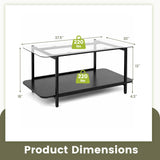 2-Tier Tempered Glass Coffee Table with Storage Shelf-Black