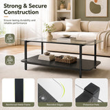 2-Tier Tempered Glass Coffee Table with Storage Shelf-Black