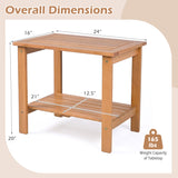 2-Tier Wood Patio End Table with Slatted Tabletop and Storage Shelf for Backyard
