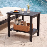 2-Tier Wood Patio End Table with Slatted Tabletop and Storage Shelf for Backyard