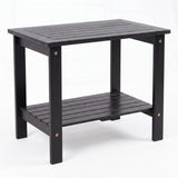 2-Tier Wood Patio End Table with Slatted Tabletop and Storage Shelf for Backyard