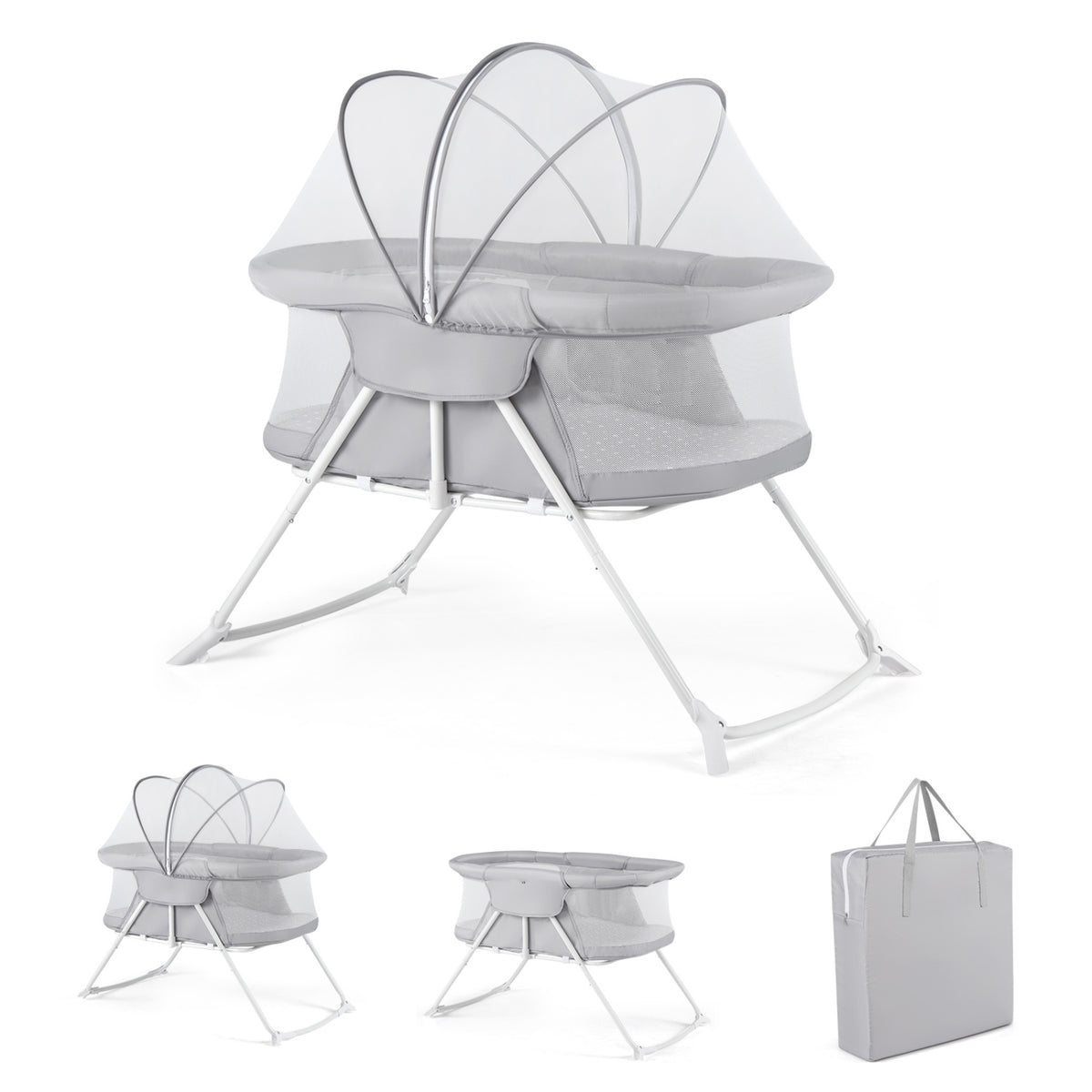 1 Baby Bassinet with Rocking Motion Foldable Bedside Sleeper with Breathable Mesh