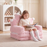 2-in-1 Foldable Kids Sofa Bed with Washable Removable Slipcover for Toddlers-Pink