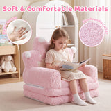 2-in-1 Foldable Kids Sofa Bed with Washable Removable Slipcover for Toddlers-Pink