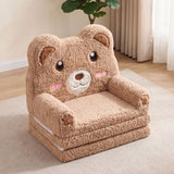2-in-1 Foldable Kids Sofa Bed with Washable SlipcoverBear and Printed Designs for Toddlers-Brown