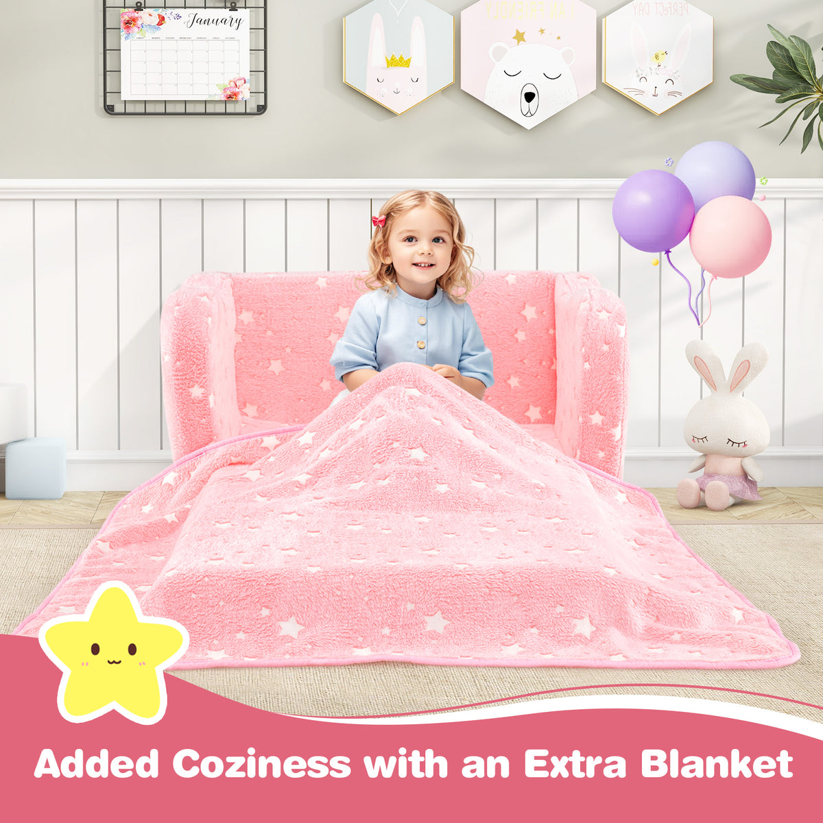 2-in-1 Folding Kids Couch with Blanket Glow in the Dark