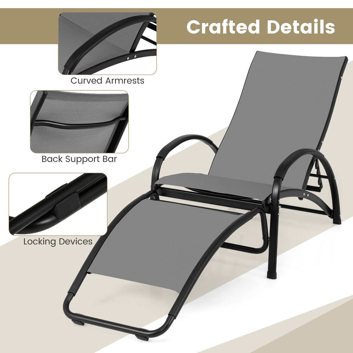 2-in-1 Outdoor Rocking Chair with 4-Position Adjustable Backrest for Patio Porch Poolside