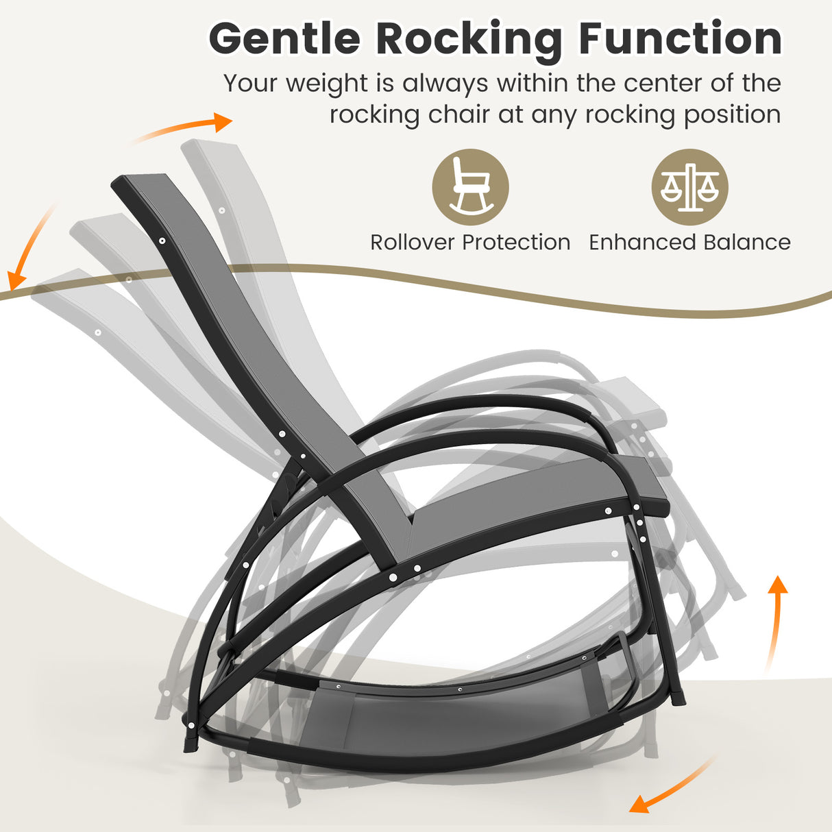 2-in-1 Outdoor Rocking Chair with 4-Position Adjustable Backrest for Patio Porch Poolside