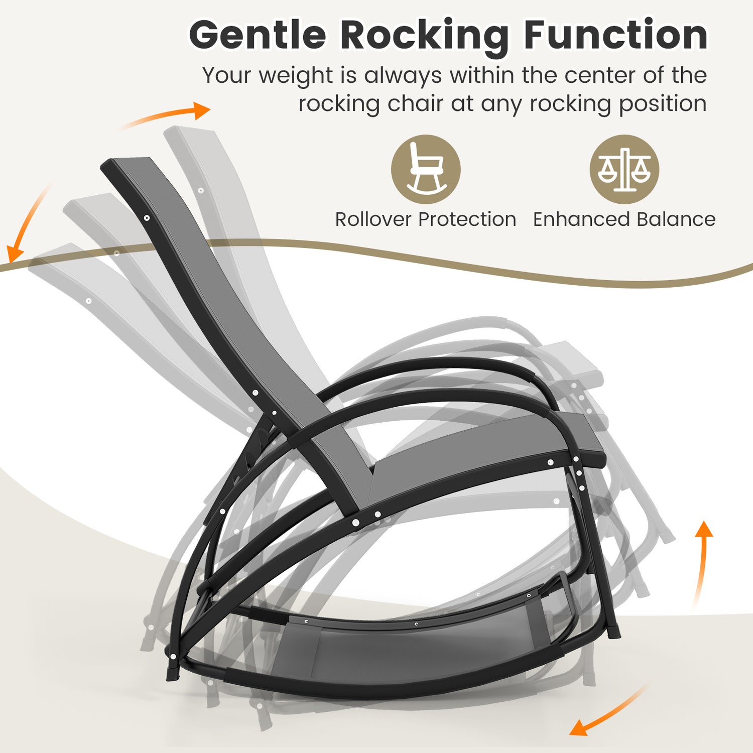 2-in-1 Outdoor Rocking Chair with 4-Position Adjustable Backrest for Patio Porch Poolside