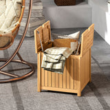 2-in-1 Outdoor Side Table with Storage Acacia Wood Slatted Coffee Table Square Slatted End Storage Box