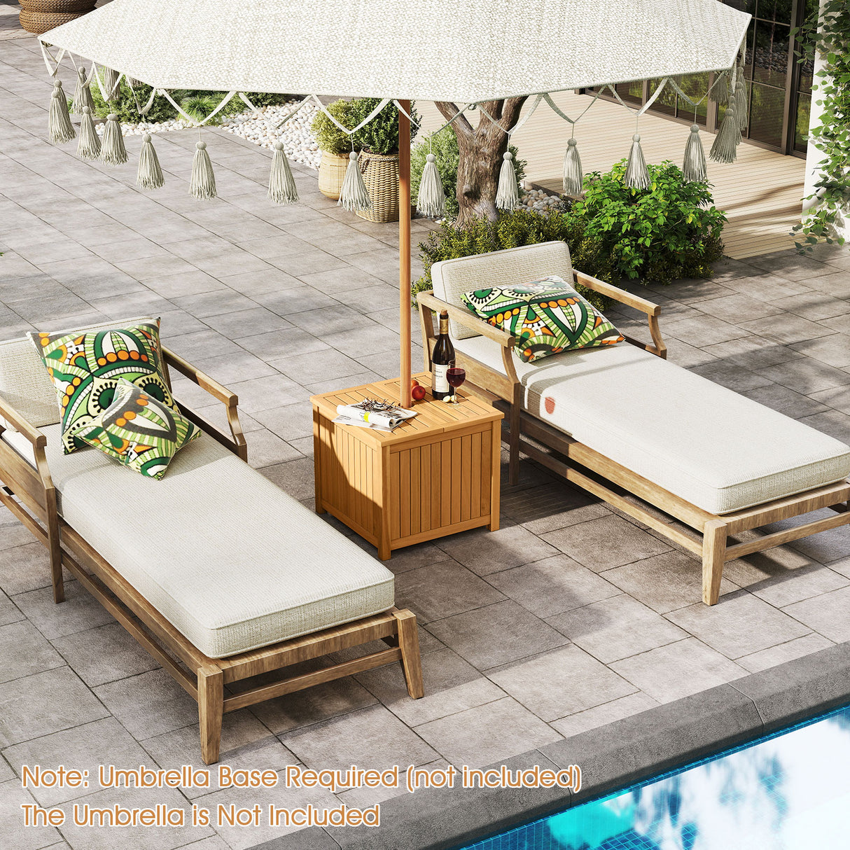 2-in-1 Outdoor Side Table with Storage Acacia Wood Slatted Coffee Table Square Slatted End Storage Box