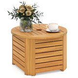 2-in-1 Outdoor Side Table with Storage Acacia Wood Slatted Coffee Table Square Slatted End Storage Box