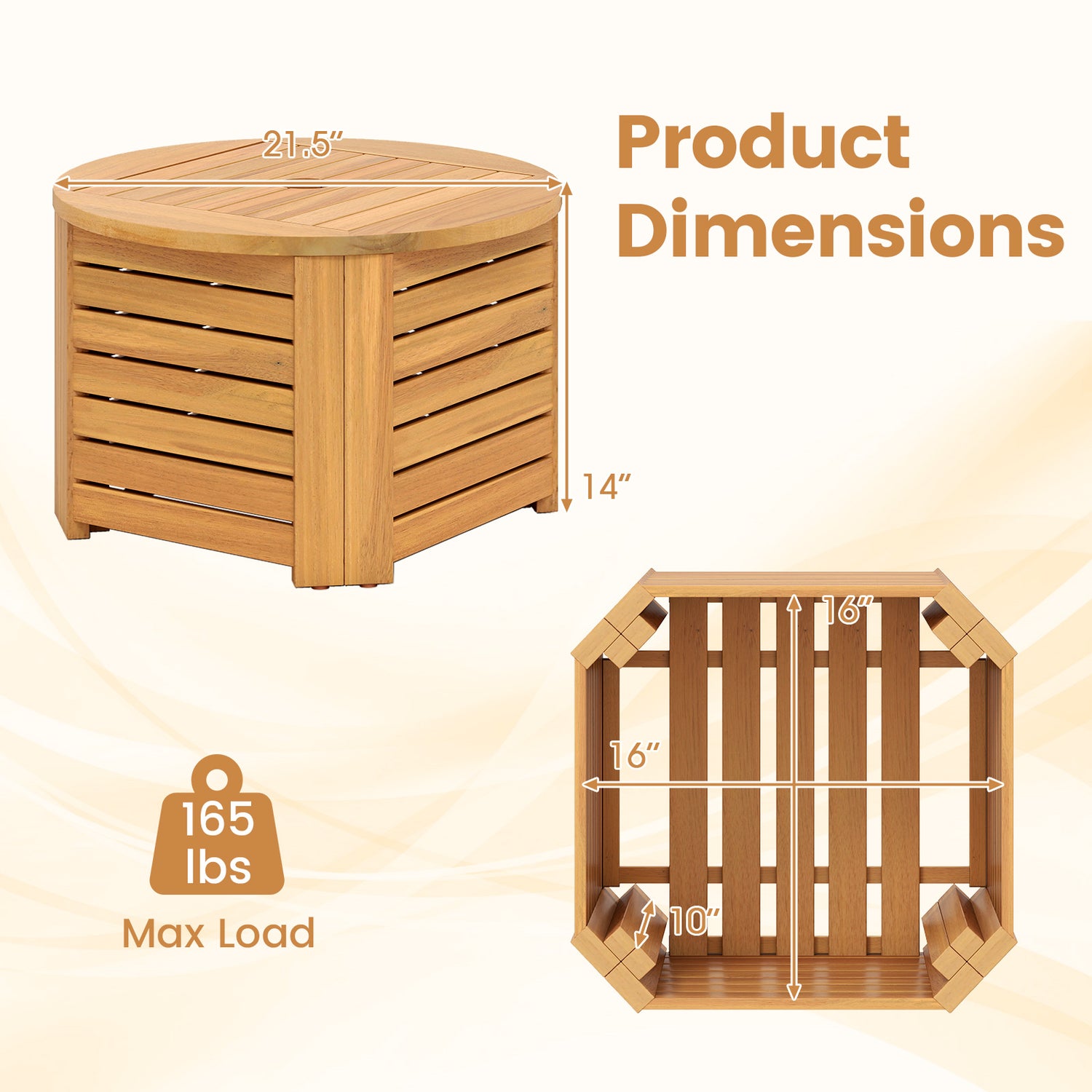 2-in-1 Outdoor Side Table with Storage Acacia Wood Slatted Coffee Table Square Slatted End Storage Box