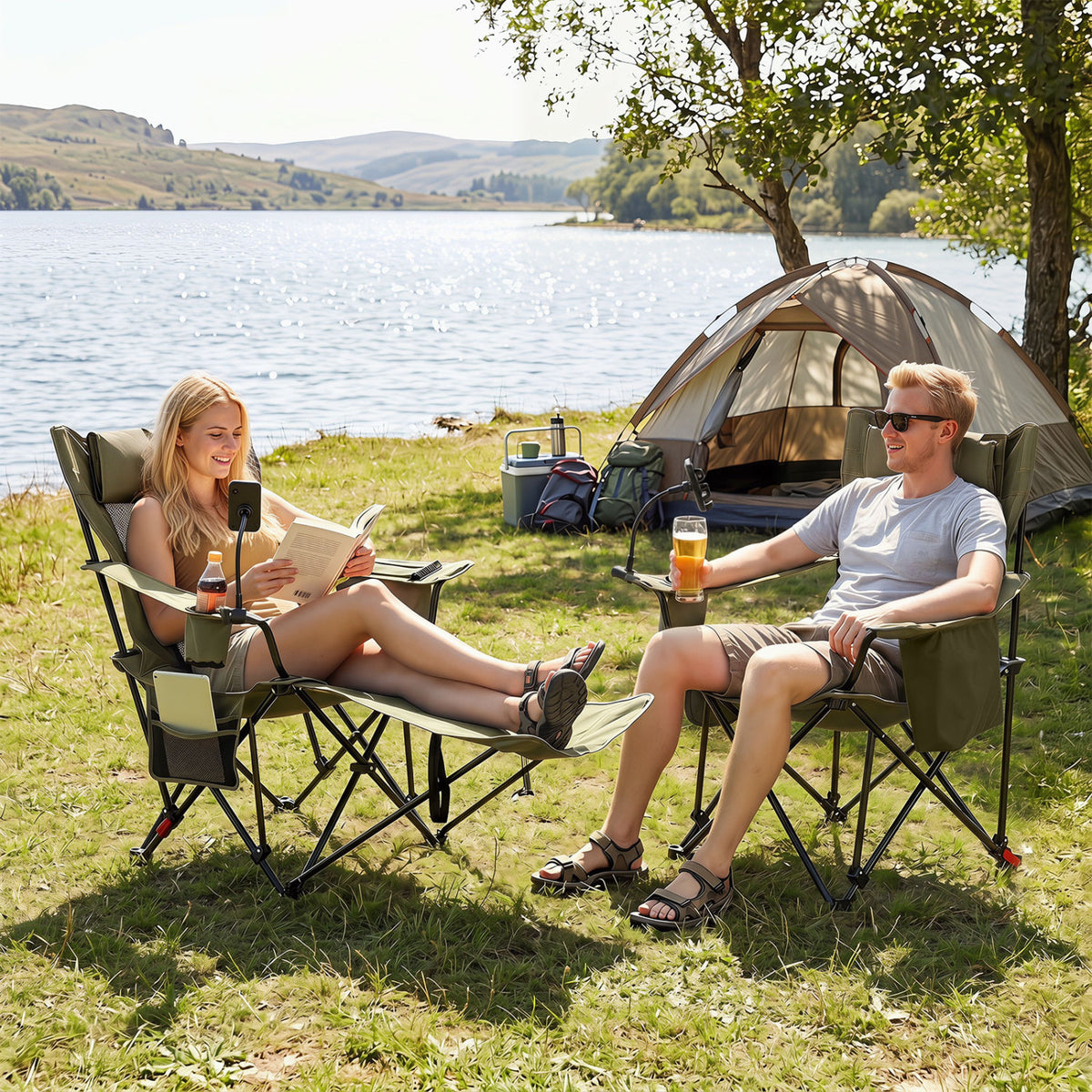 2-in-1 Reclining Camping Chair with 3-Level Adjustable Backrest