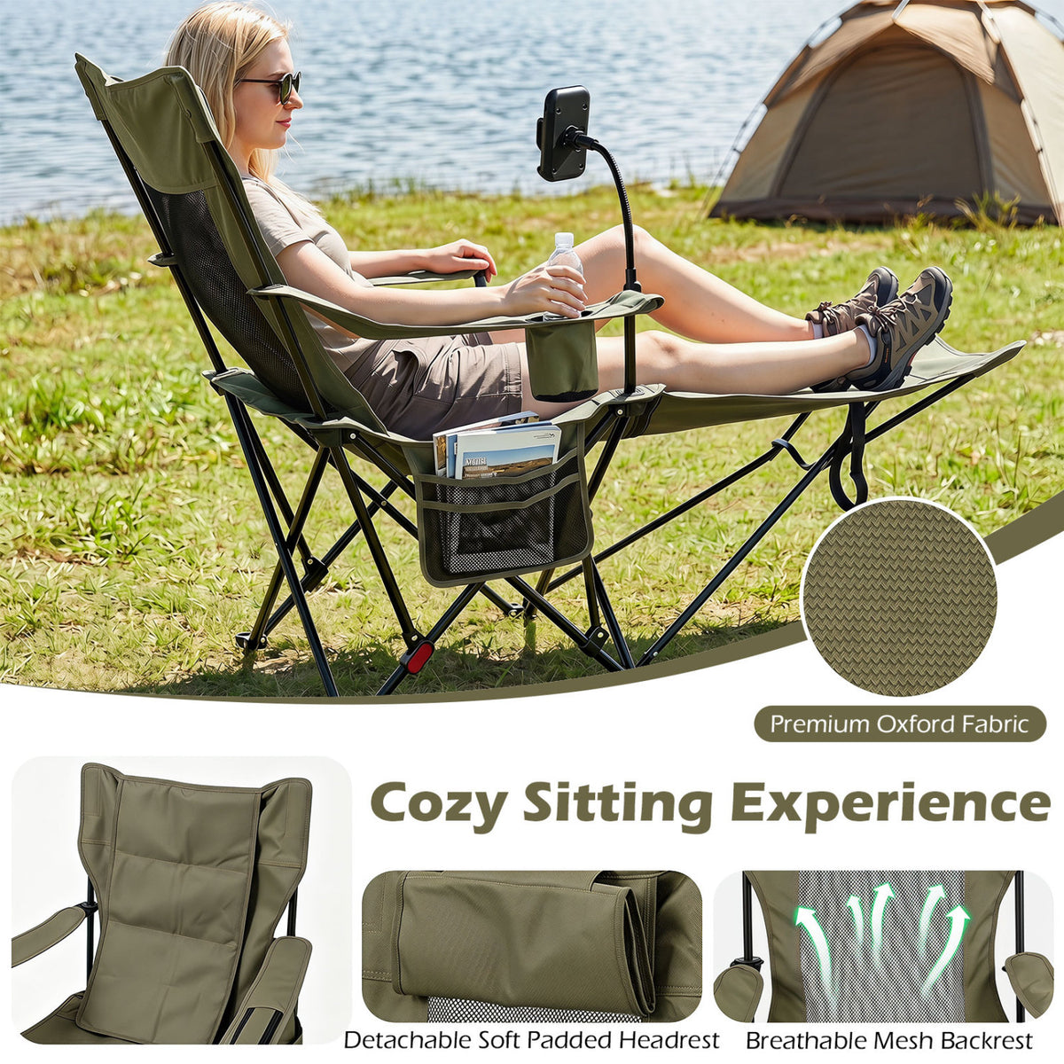 2-in-1 Reclining Camping Chair with 3-Level Adjustable Backrest