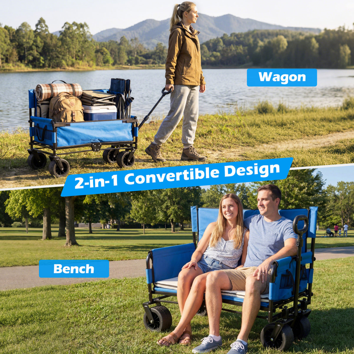 2-in-1 Wagon Bench Seat Combo Collapsible Beach Cart