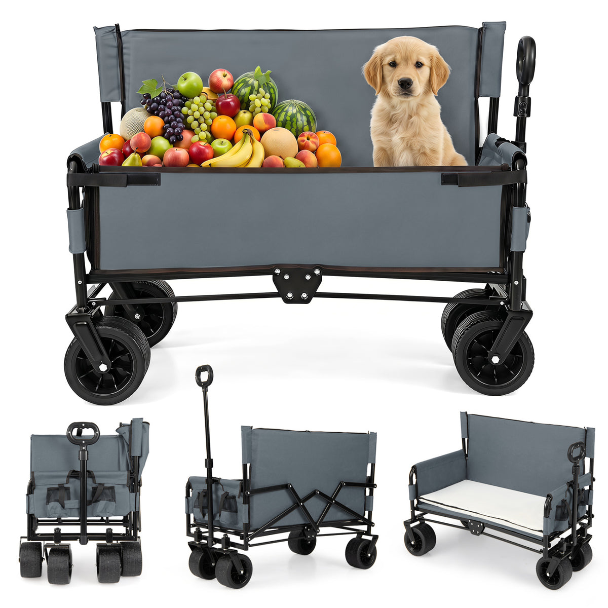 2-in-1 Wagon Bench Seat Combo Collapsible Beach Cart