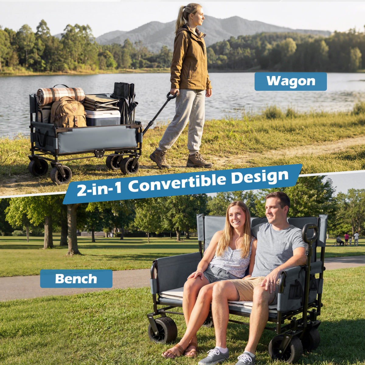2-in-1 Wagon Bench Seat Combo Collapsible Beach Cart