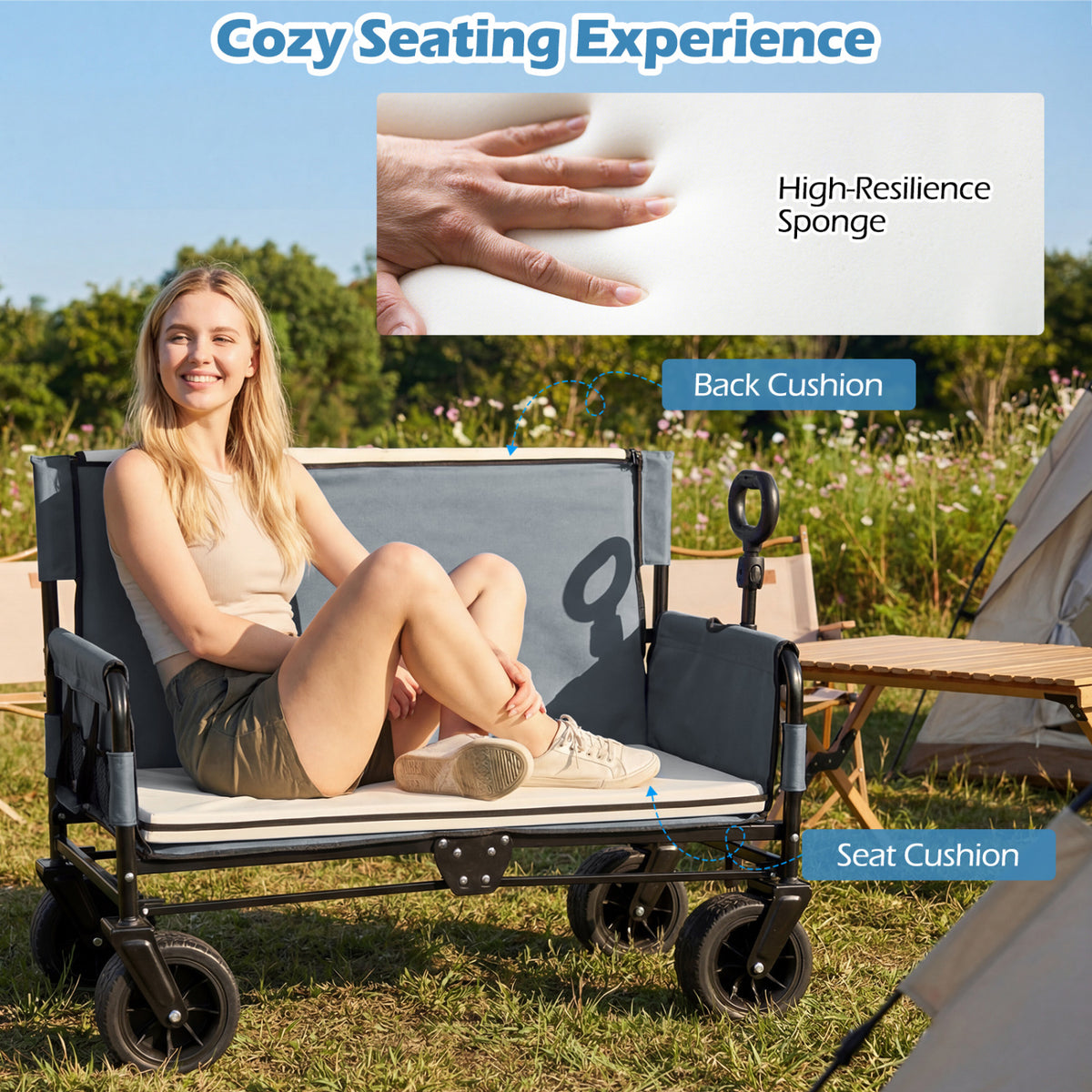 2-in-1 Wagon Bench Seat Combo Collapsible Beach Cart
