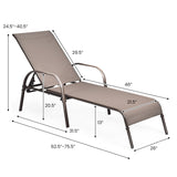 2 Pcs Outdoor Patio Lounge Chair Chaise Fabric with Adjustable Reclining Armrest
