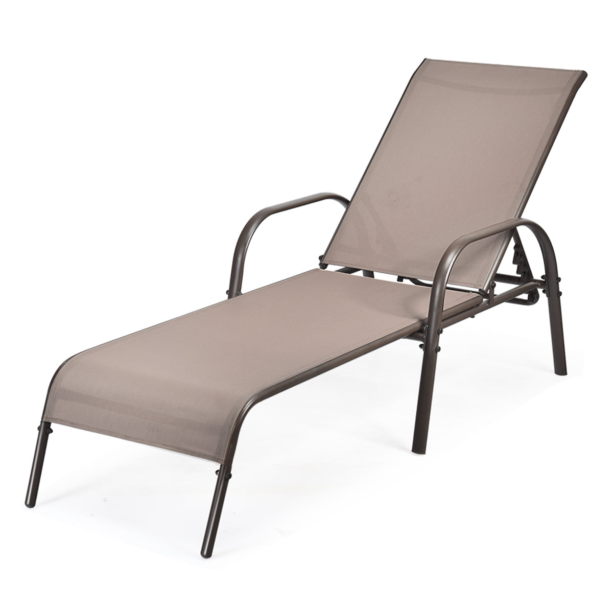2 Pcs Outdoor Patio Lounge Chair Chaise Fabric with Adjustable Reclining Armrest