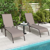 2 Pcs Outdoor Patio Lounge Chair Chaise Fabric with Adjustable Reclining Armrest