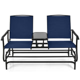 2-Person Rocking Loveseat with Mesh Fabric and Tempered Glass Table