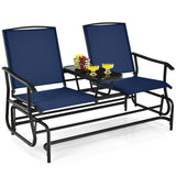 2-Person Rocking Loveseat with Mesh Fabric and Tempered Glass Table