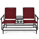 2-Person Rocking Loveseat with Mesh Fabric and Tempered Glass Table