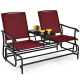 2-Person Rocking Loveseat with Mesh Fabric and Tempered Glass Table