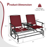 2-Person Rocking Loveseat with Mesh Fabric and Tempered Glass Table