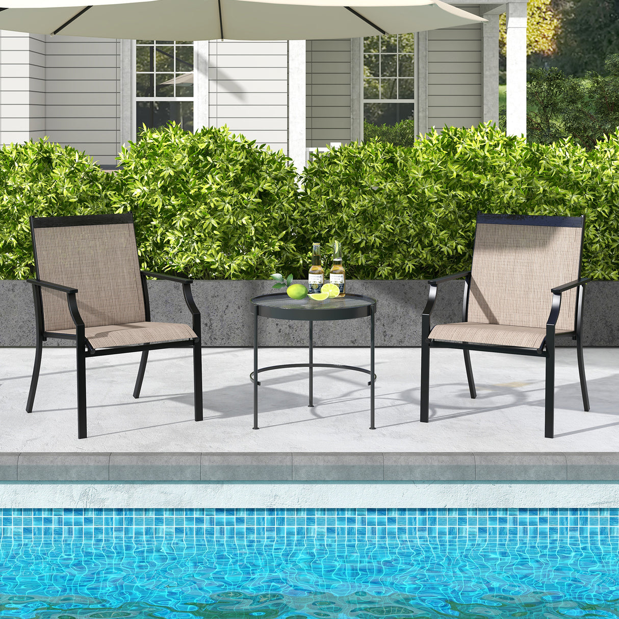 2 Piece Patio Dining Chairs Large Outdoor Chairs with Breathable Seat and Metal Frame
