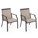 2 Piece Patio Dining Chairs Large Outdoor Chairs with Breathable Seat and Metal Frame