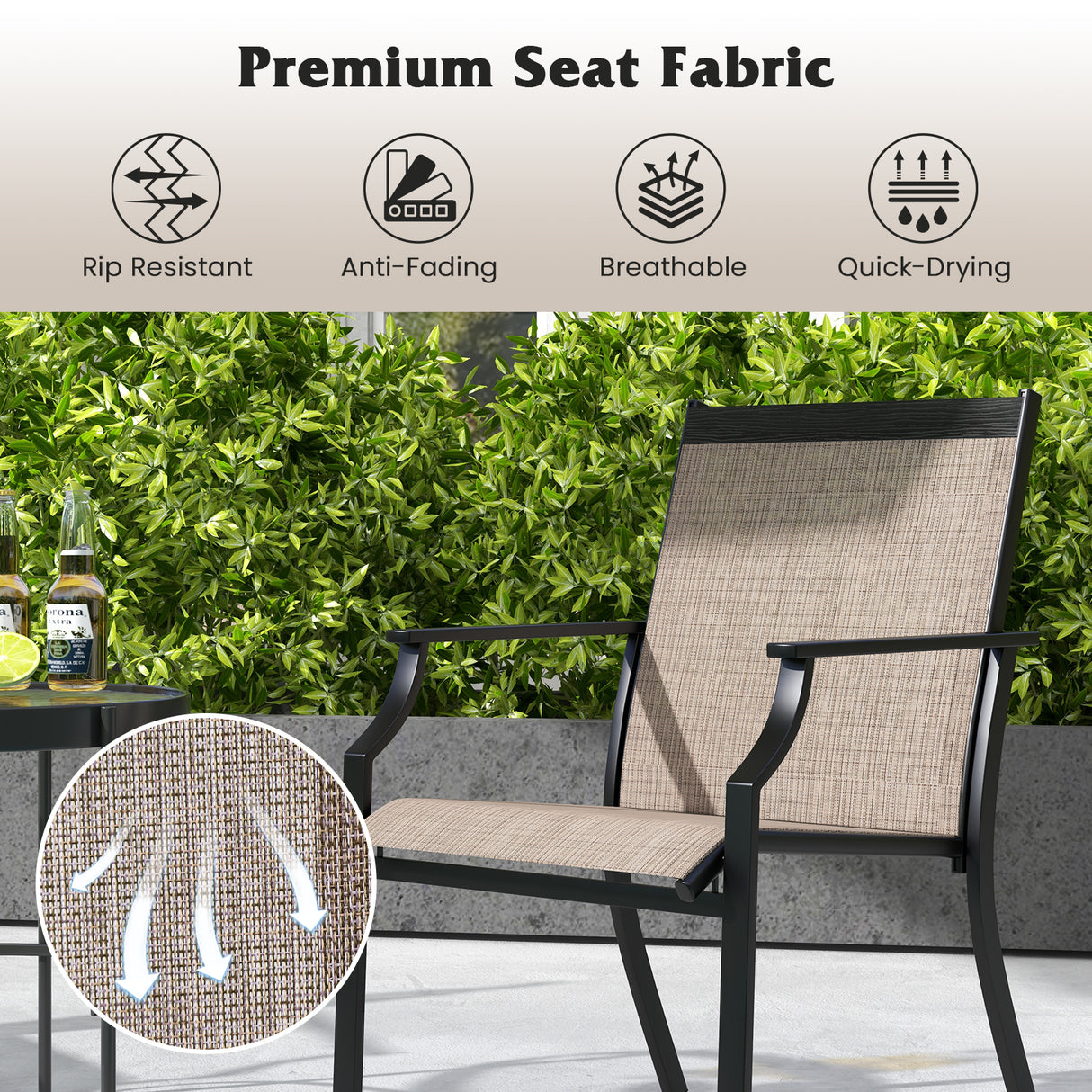 2 Piece Patio Dining Chairs Large Outdoor Chairs with Breathable Seat and Metal Frame