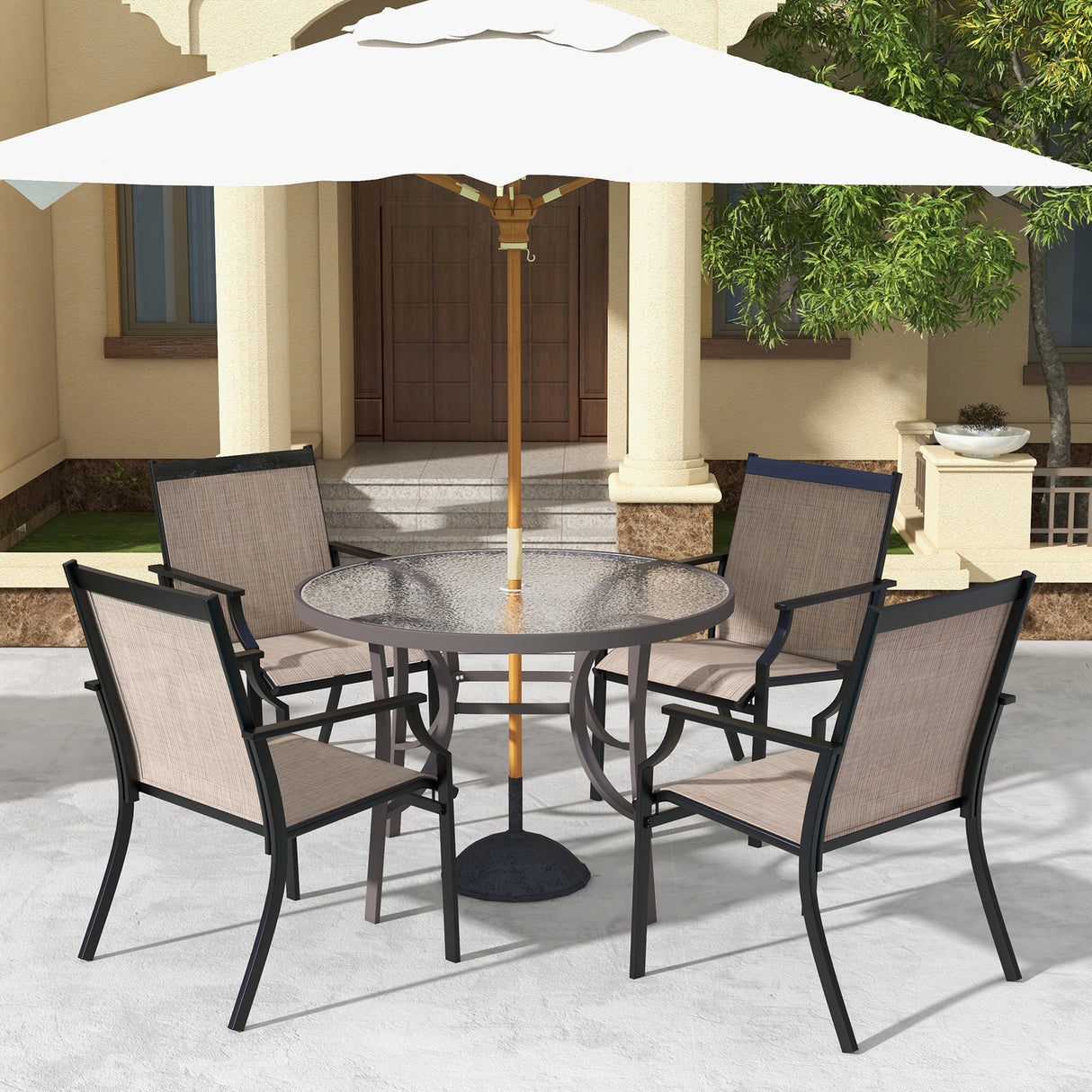 2 Piece Patio Dining Chairs Large Outdoor Chairs with Breathable Seat and Metal Frame
