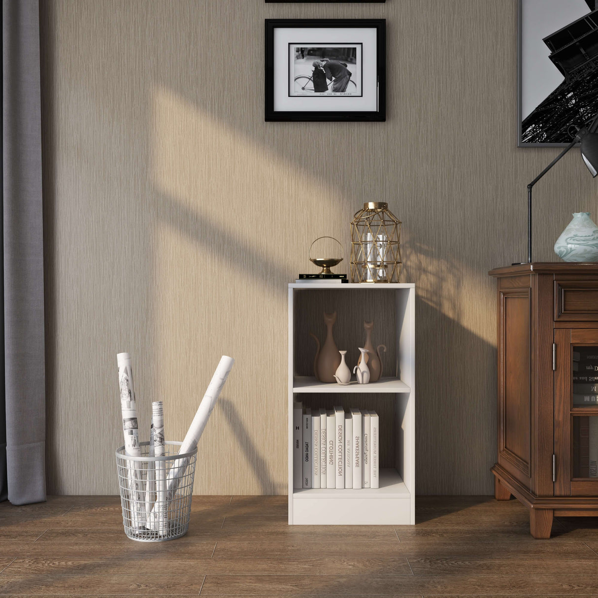 2 Pieces 2-tier Bookcase Set with Anti-toppling Device