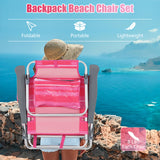 2-Pack Folding Backpack Beach Chair 5-Position Outdoor Reclining Chairs with Pillow