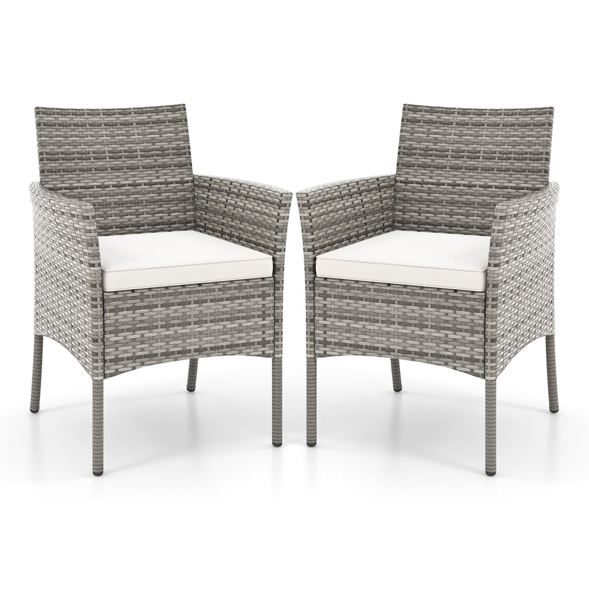 2 Pieces Outdoor PE Rattan Armchairs with Cozy Seat Cushions-White