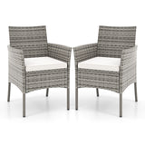 2 Pieces Outdoor PE Rattan Armchairs with Cozy Seat Cushions-White