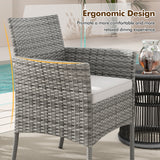 2 Pieces Outdoor PE Rattan Armchairs with Cozy Seat Cushions-White