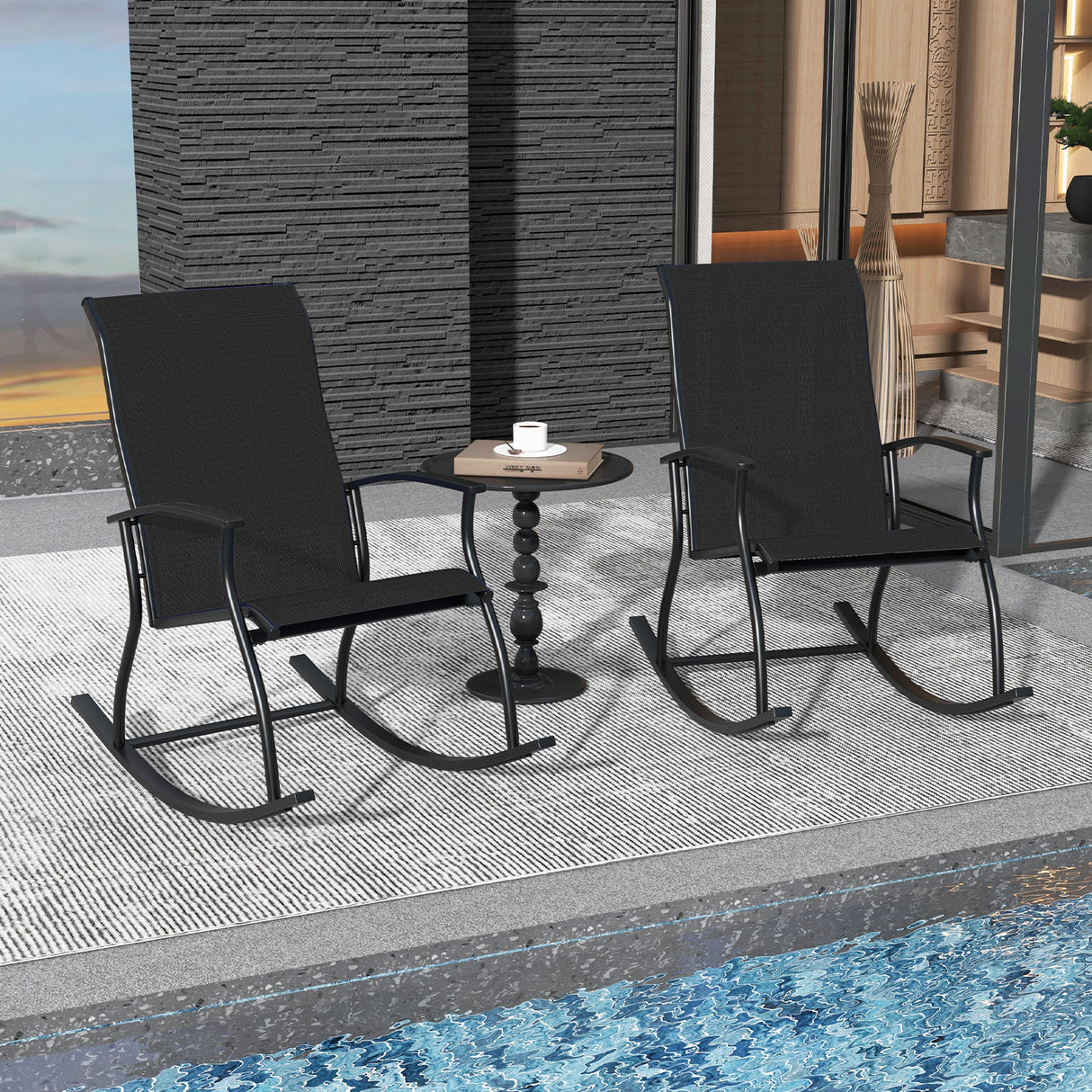 2 Pieces Outdoor Rocking Chairs with Breathable Backrest