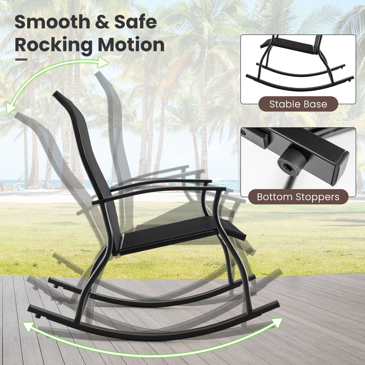 2 Pieces Outdoor Rocking Chairs with Breathable Backrest