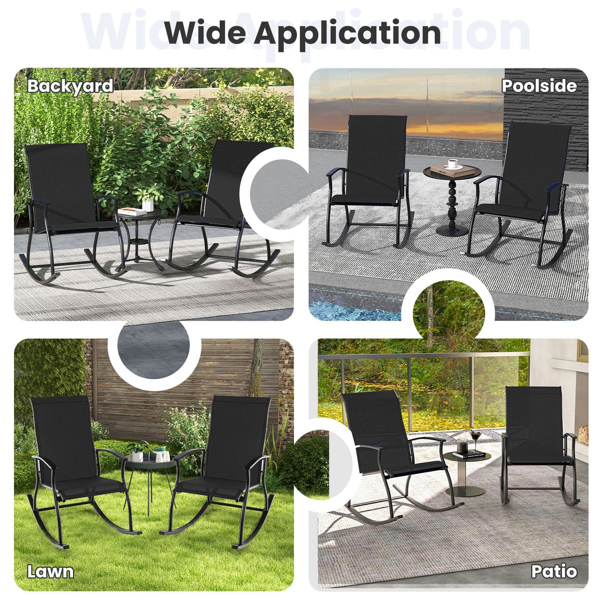 2 Pieces Outdoor Rocking Chairs with Breathable Backrest
