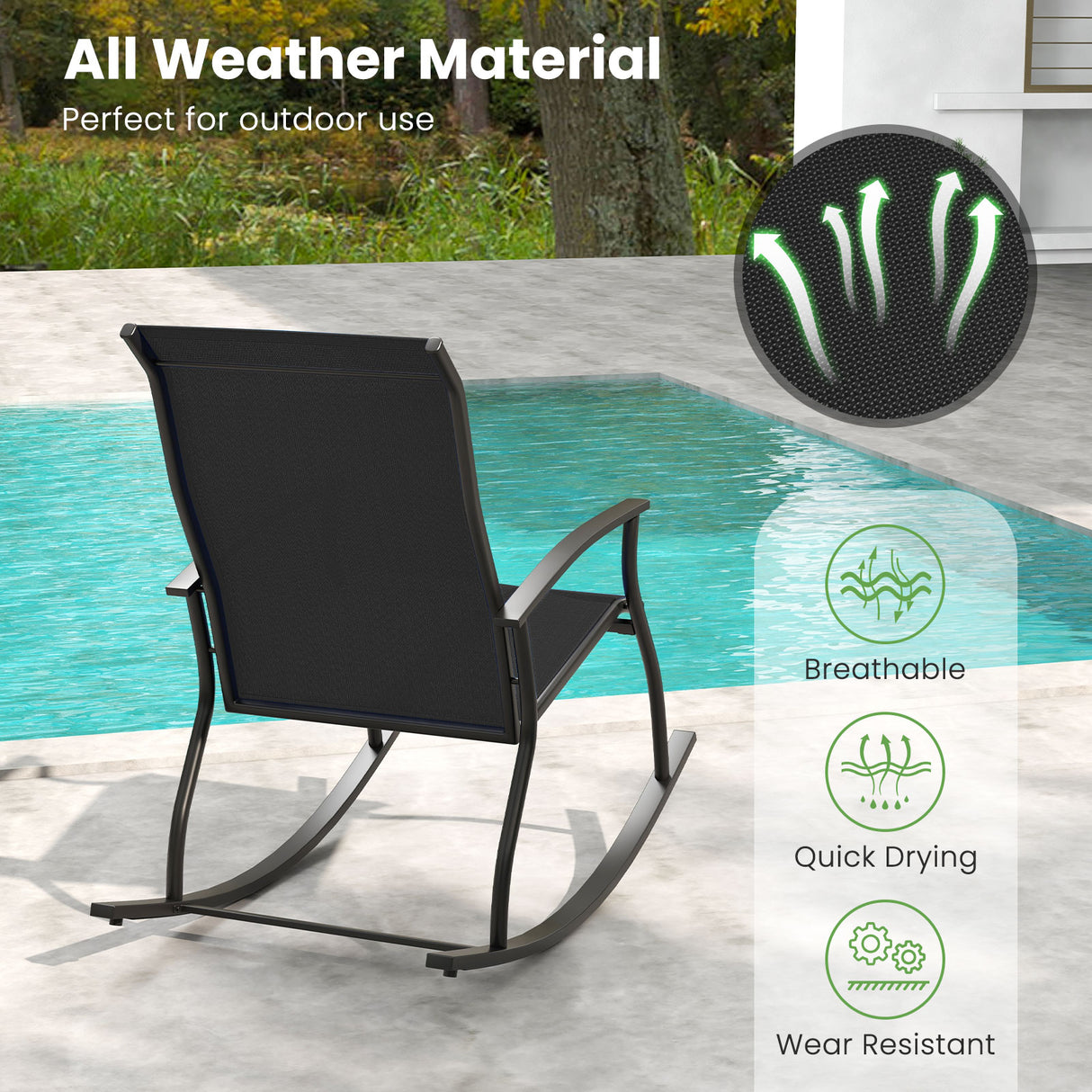 2 Pieces Outdoor Rocking Chairs with Breathable Backrest