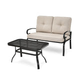 2PCS Patio Loveseat Bench Table Furniture Set with Cushioned Chair