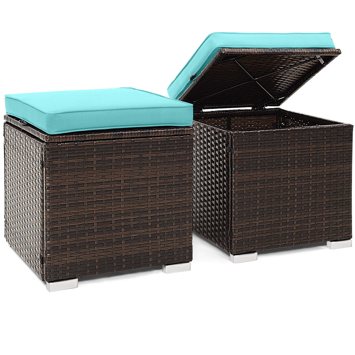 2 Pieces Patio Ottoman with Removable Cushions