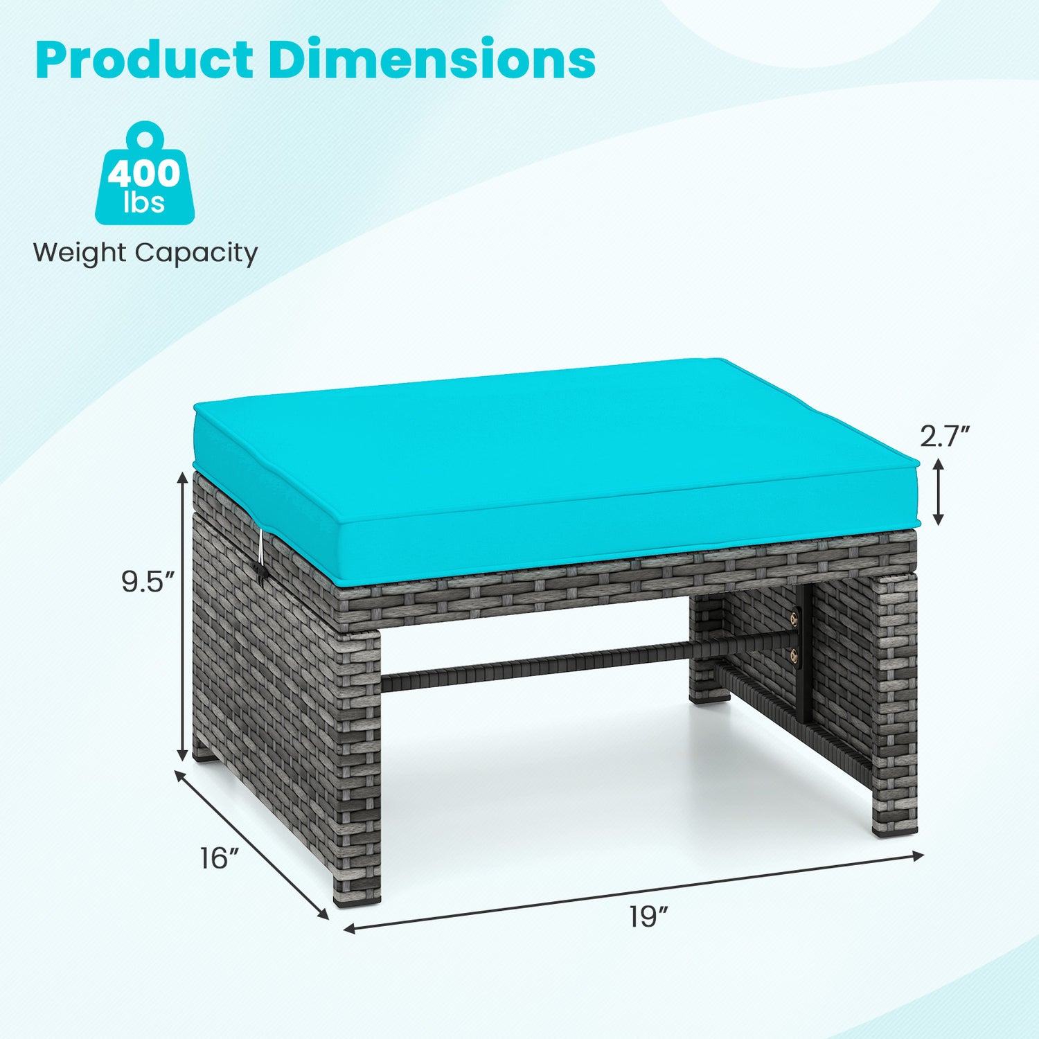 2 Pieces Patio PE Rattan Ottomans with Soft Zippered Cushions for Deck